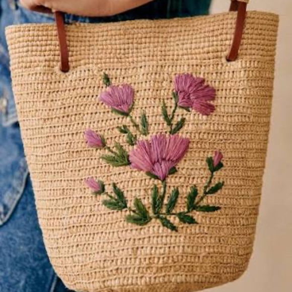 Sezane Josie Basket Bag w/ Flowers NWOT - Picture 10 of 10